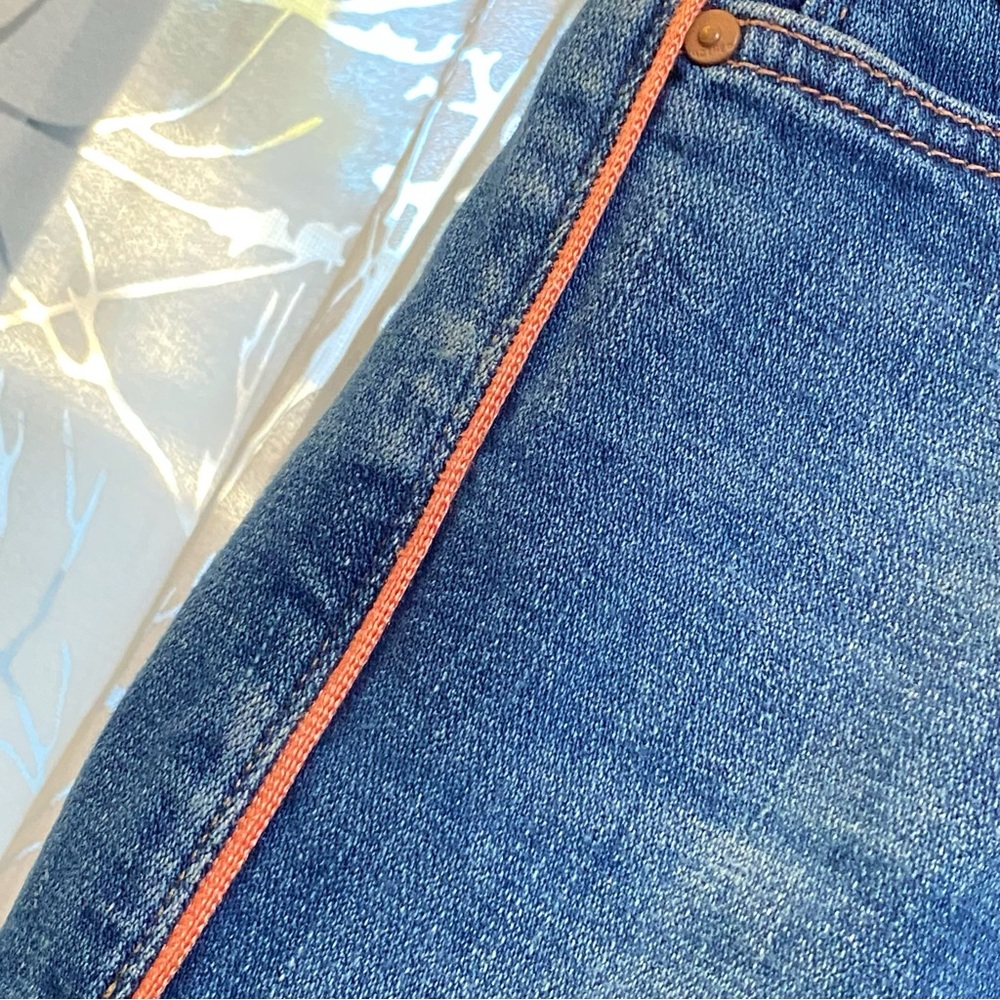 MOTHER HIGH WAISTED LOOKER WHAT I HAD BEFORE I HAD YOU PINK LEG STRIPE BLUE JEAN - Picture 7 of 12